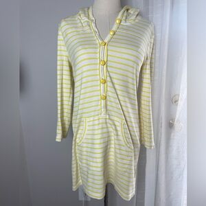 Juicy Couture Yellow Striped Hooded Tunic Cotton Top Medium